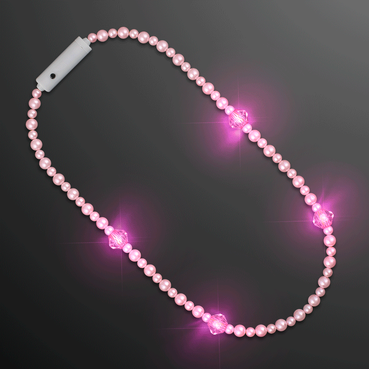 Custom Pink Pearl LED Necklace with Ribbon Medallion All Products Custom Pink Pearl LED Necklace with Ribbon Medallion All Products 3