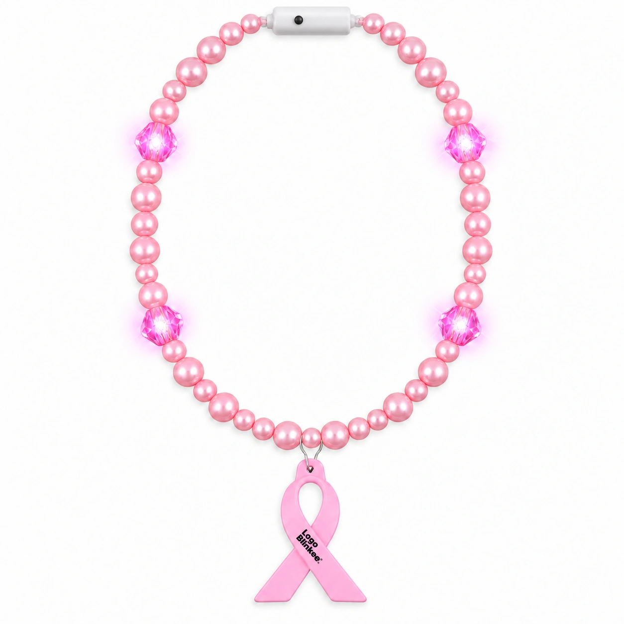 Custom Pink Pearl LED Necklace with Ribbon Medallion All Products Custom Pink Pearl LED Necklace with Ribbon Medallion All Products