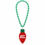 Custom Red Christmas Bulb Medallion Green Bead Necklace