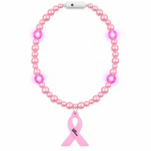 Custom Pink Pearl LED Necklace with Ribbon Medallion