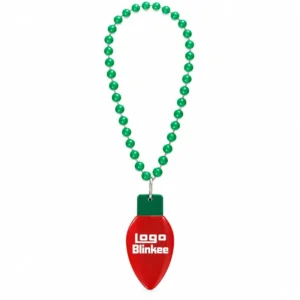 Custom Red Christmas Bulb Medallion Green Bead Necklace
