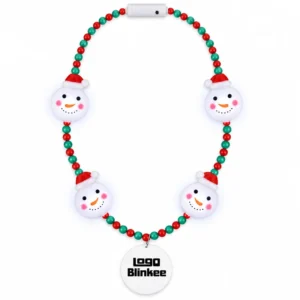 Custom Snowman LED Bead Necklace with White Medallion