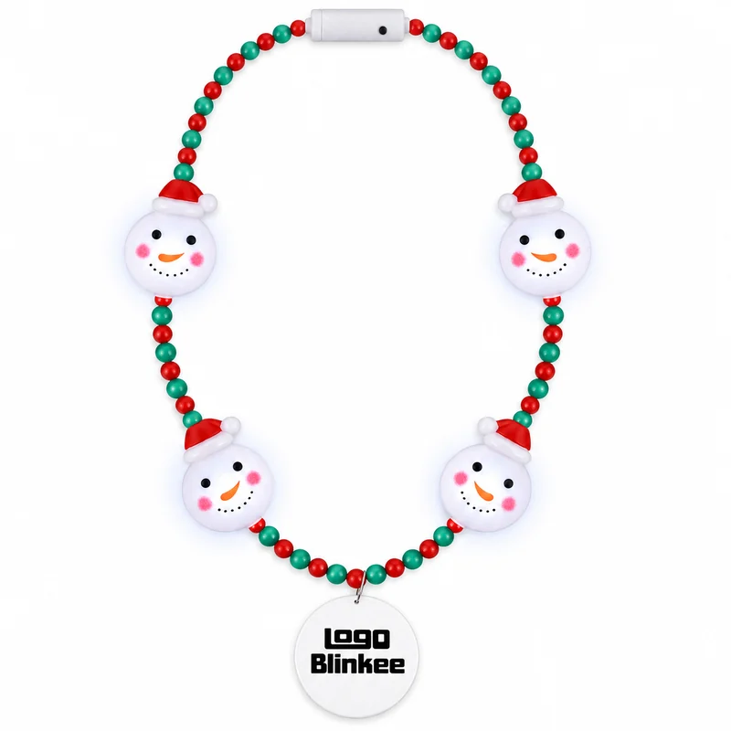 Custom Snowman LED Bead Necklace with White Medallion